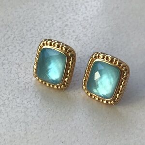 Julie Vos Gold and Aqua Blue Square Stud Earrings